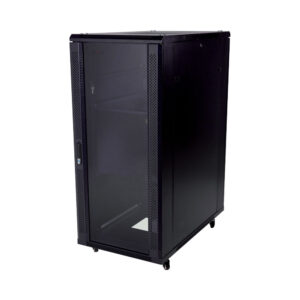 27U 600X600MM 2 FANS,2 SHELVES, GLASS DOOR,CASTORS