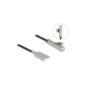 DELOCK 80767 2M USB2.0 TYPE-C MALE ANGLED EXTENSION CABLE WITH LED AND 60W FAST CHARGING